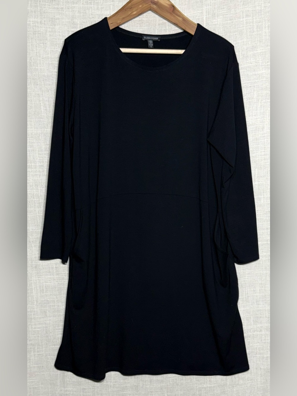 Eileen Fisher Viscose Jersey Long Sleeve Seam Detail Dress With Pockets Size L